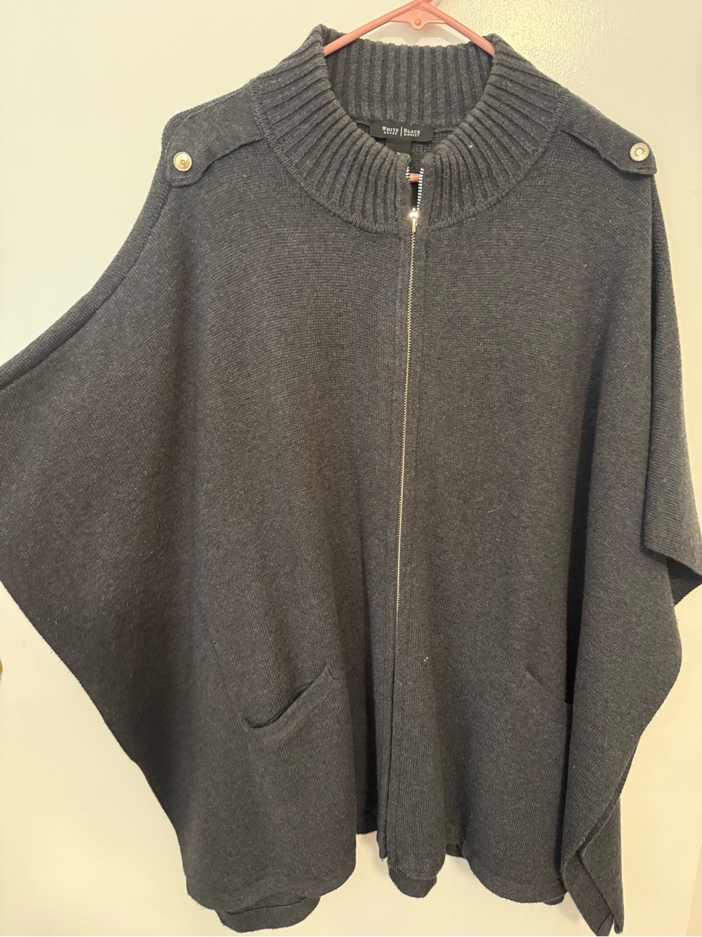 White House Black Market Charcoal Zip-Up Men's Sweater Cape